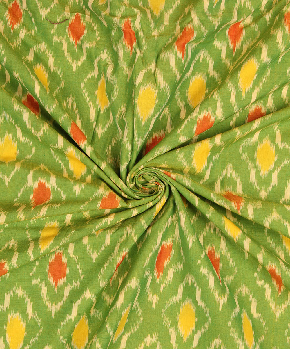 Green handwoven single ikat cotton pochampally fabric