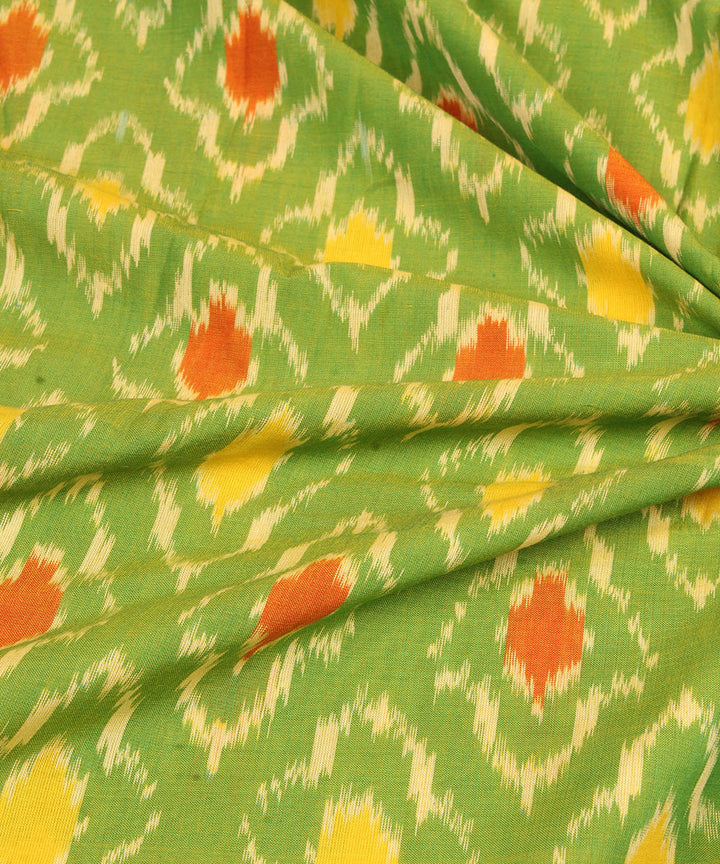 Green handwoven single ikat cotton pochampally fabric