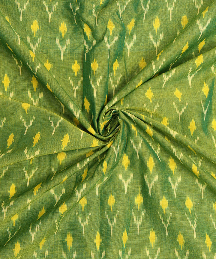 Green hand woven single ikat cotton pochampally fabric