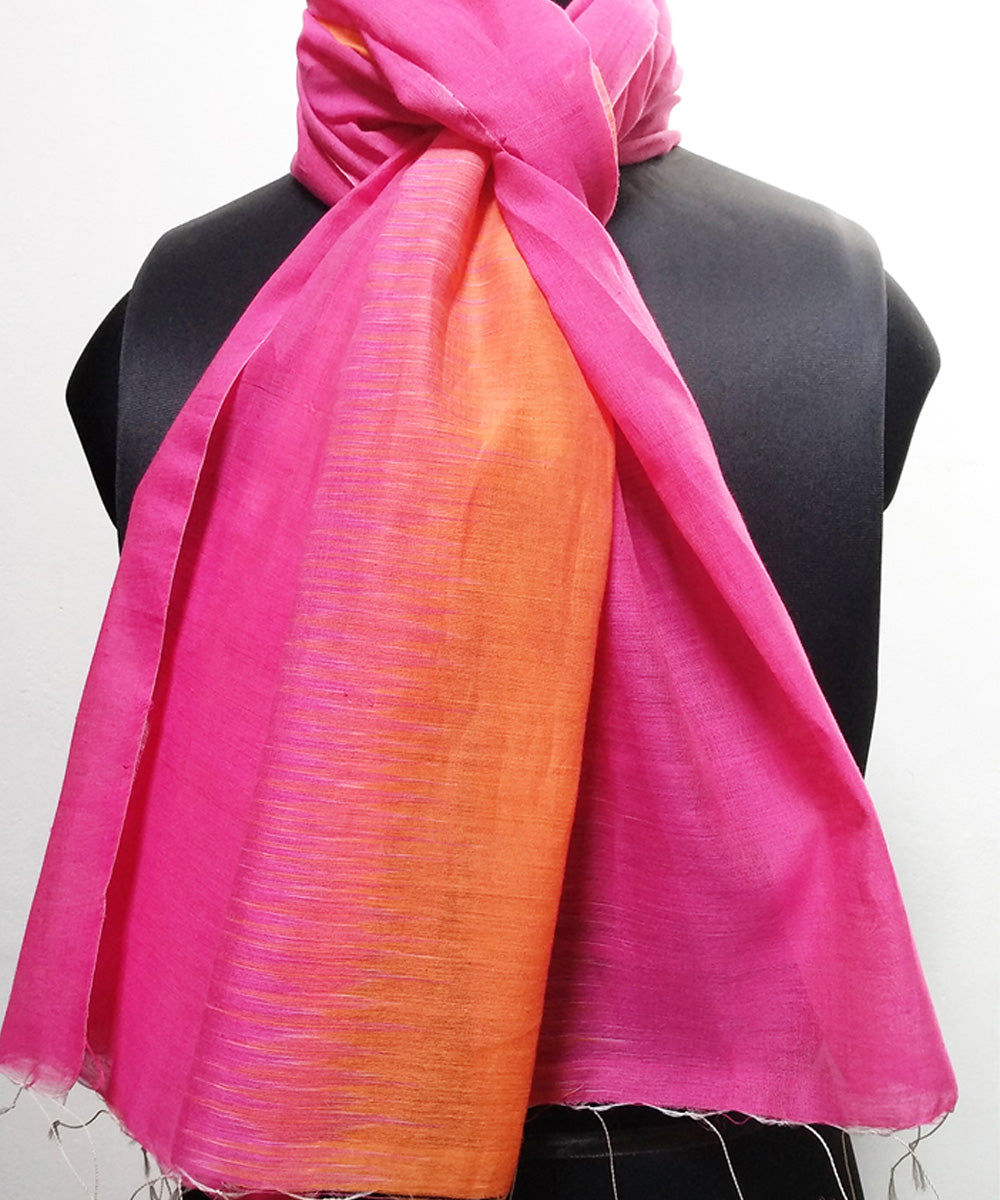 Pink orange handwoven bi color tie dye cotton silk stole