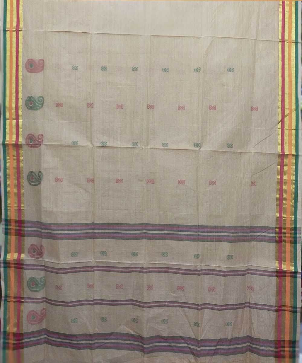 Antique white hand loom cotton venkatagiri saree