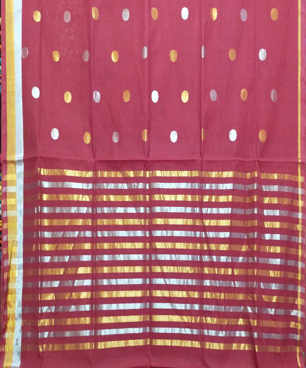 Claret pink hand loom cotton venkatagiri saree