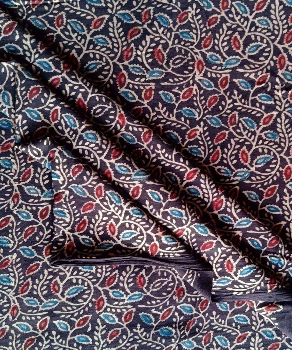 dark brown ajrakh block print handspun organic cotton kurta fabric