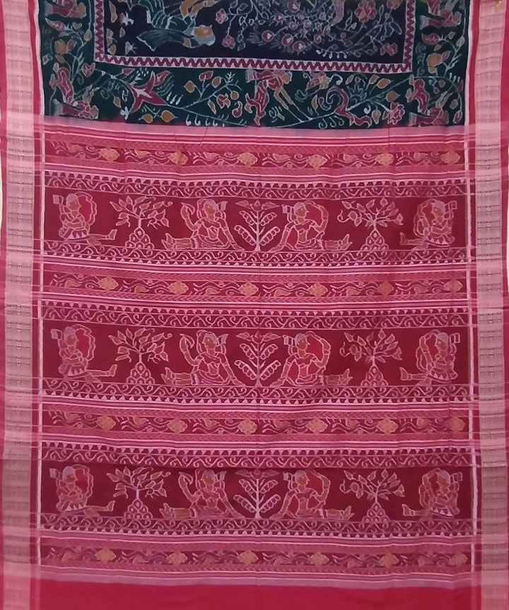 Black red handwoven cotton sambalpuri saree