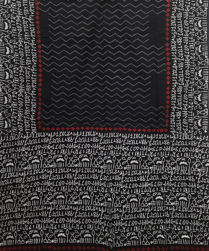 Black handblock printed abstract pattern mul cotton saree