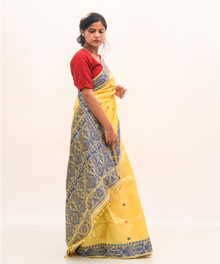 Purbashree yellow and blue handwoven mulberry silk assam saree