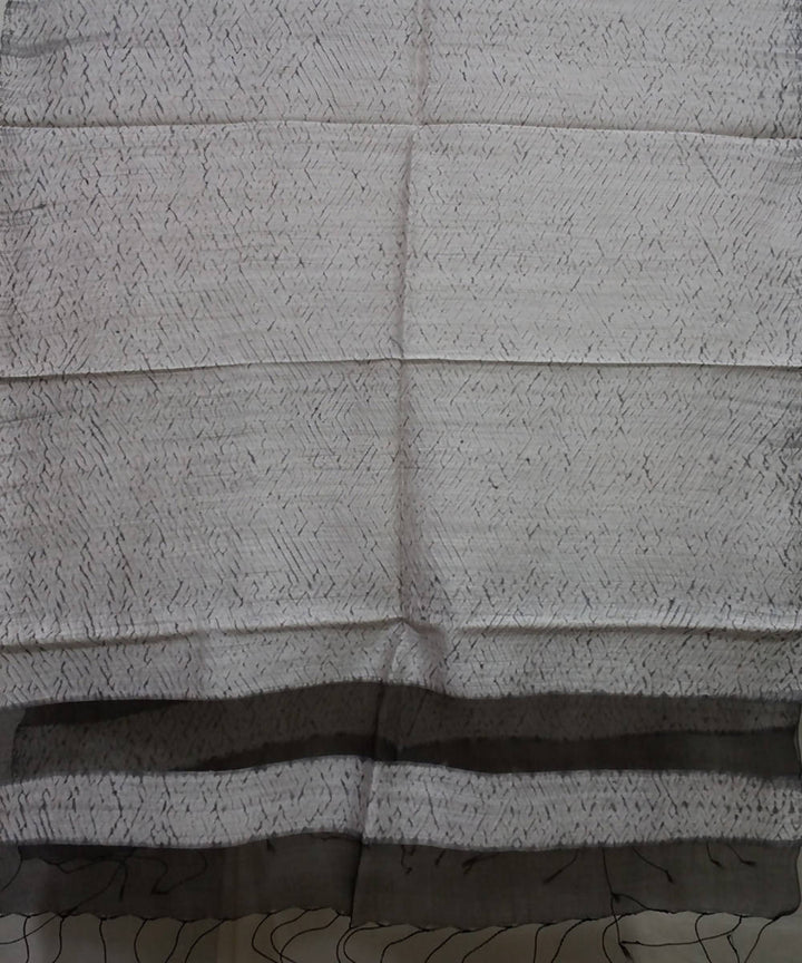 White grey Shibori hand print Matka silk Stole