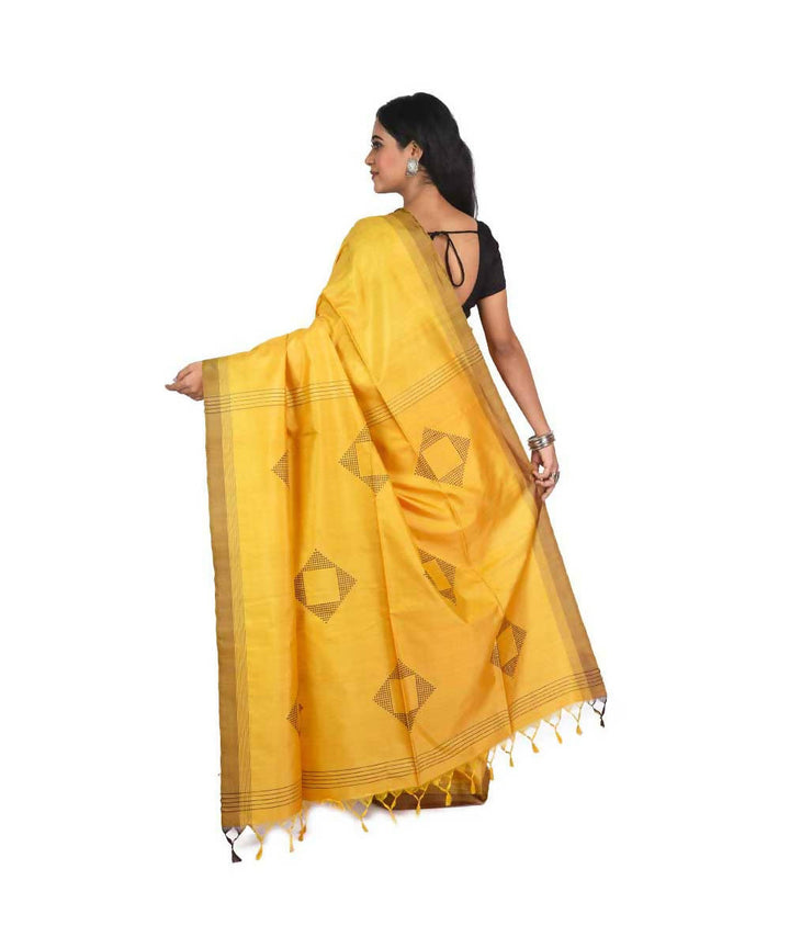 Mustard yellow Bengal handloom handspun tussar saree