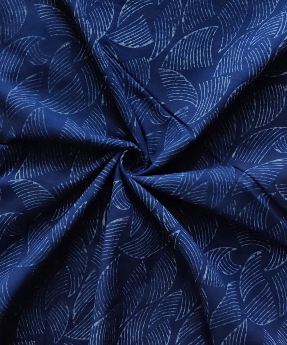 Blue navy natural dye dabu print handspun handwoven cotton fabric