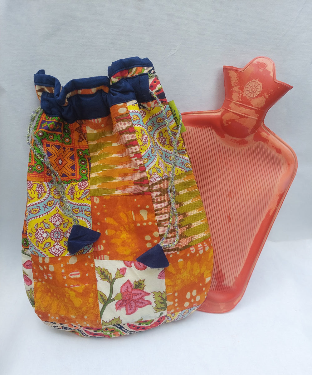 Multicolour handcrafted patchwork cotton bottle cover