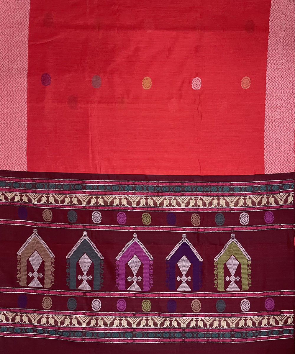 Red hand woven dolabedi silk saree