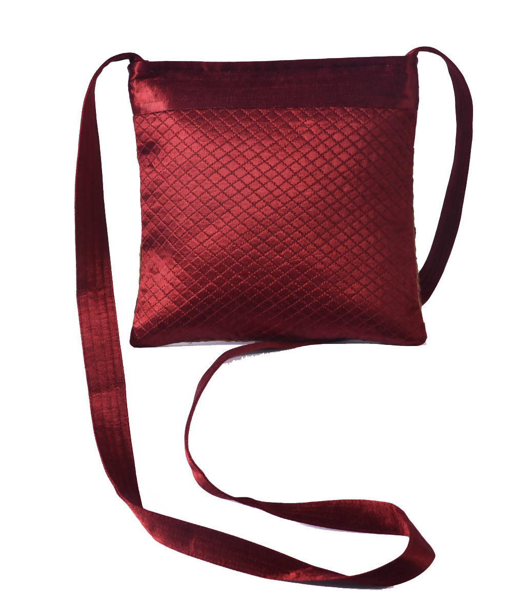 Maroon mashroo hand embroidery cross body sling bag