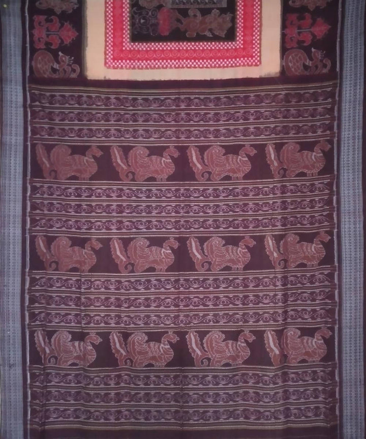Caput mortuum red handloom cotton sambalpuri saree