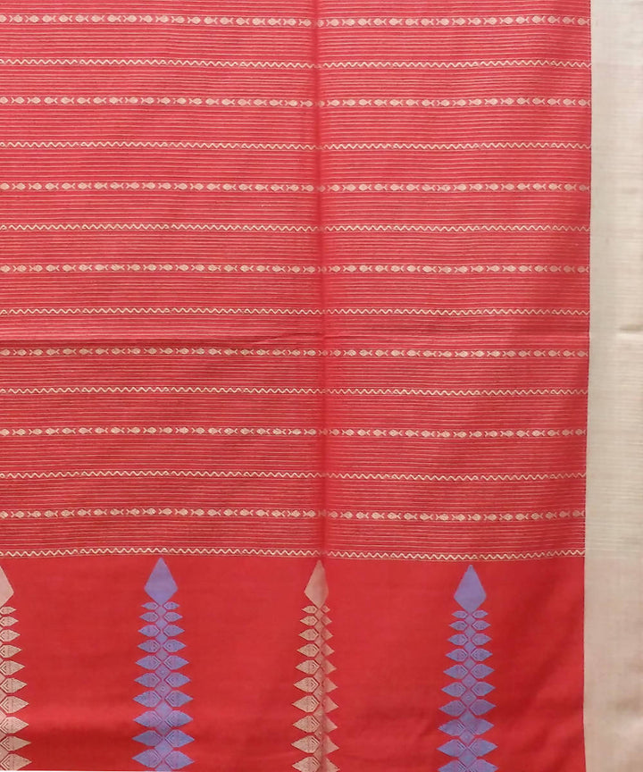 Bengal handspun handloom red cotton saree