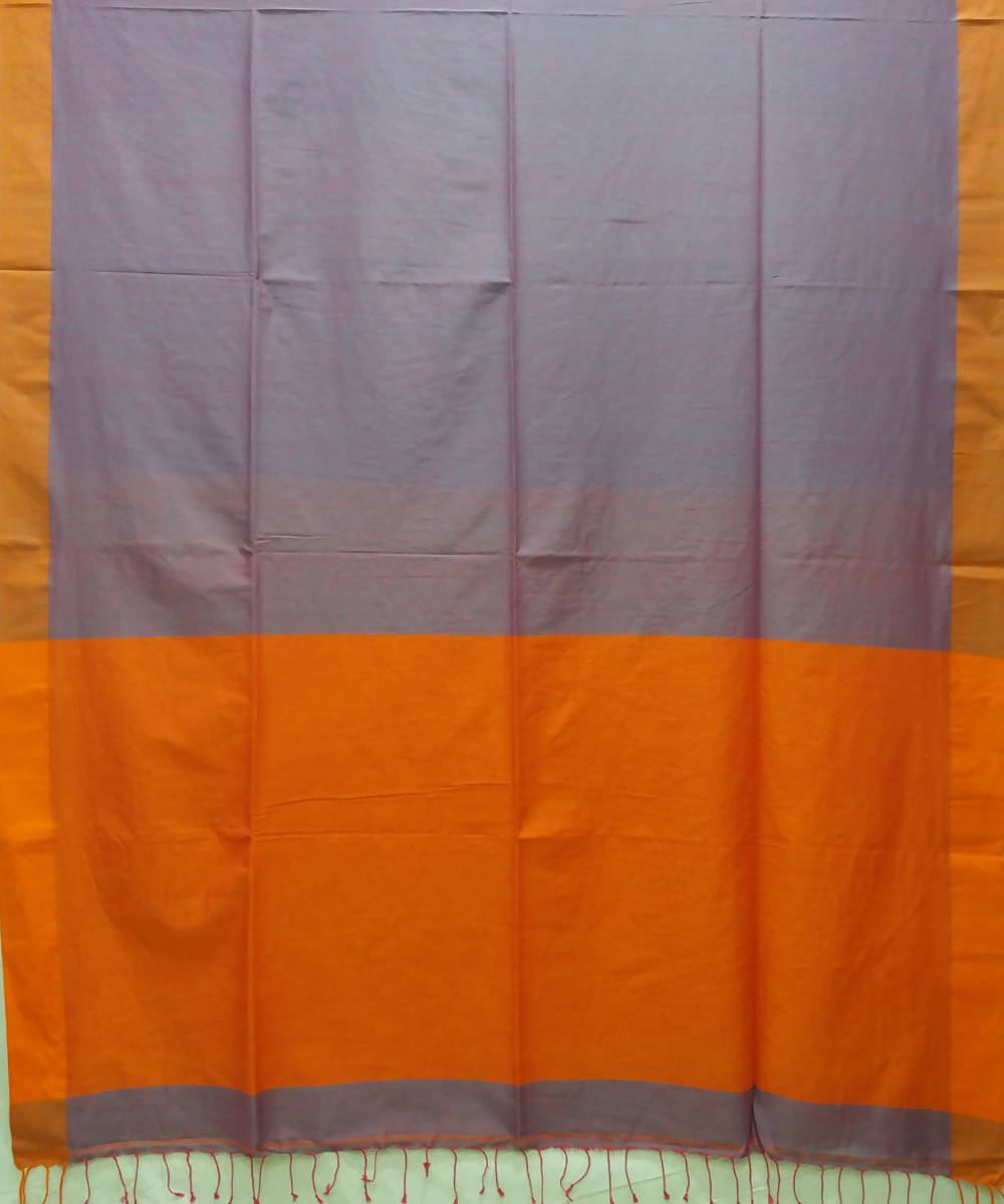 Bengal handspun handwoven cotton grey and orange saree