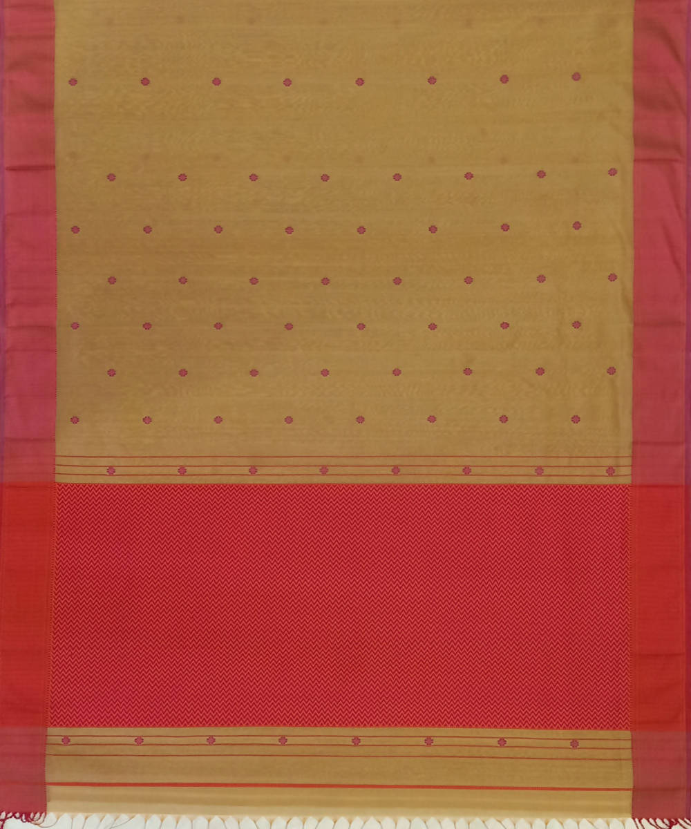 Maheshwari Brown Red Handloom Cotton Silk Saree
