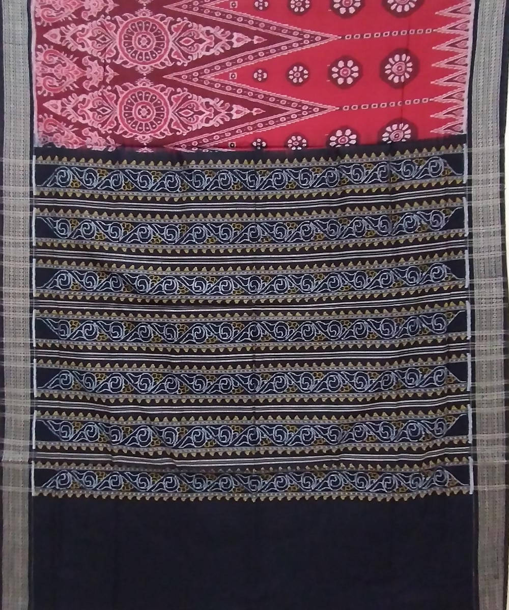 Amarnath red black handwoven cotton sambalpuri saree