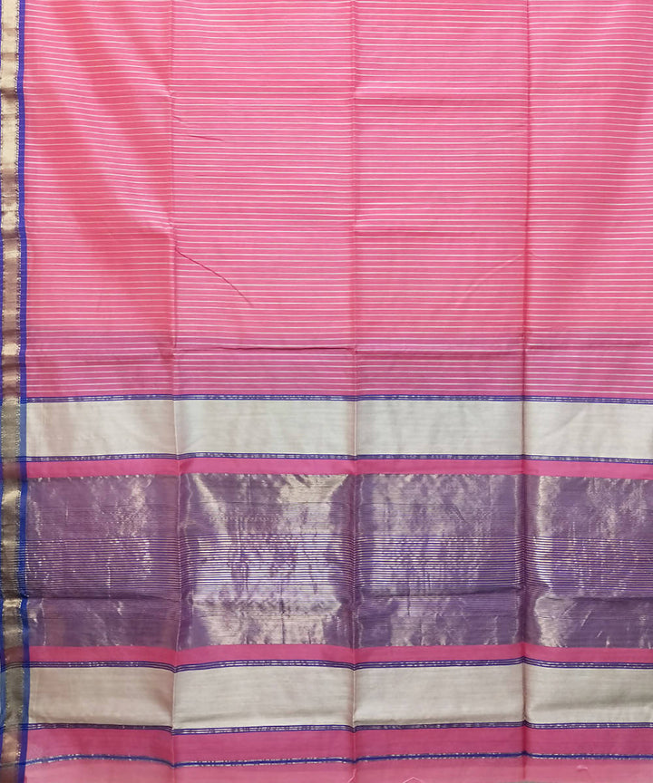 Light pink handwoven cotton silk maheshwari saree