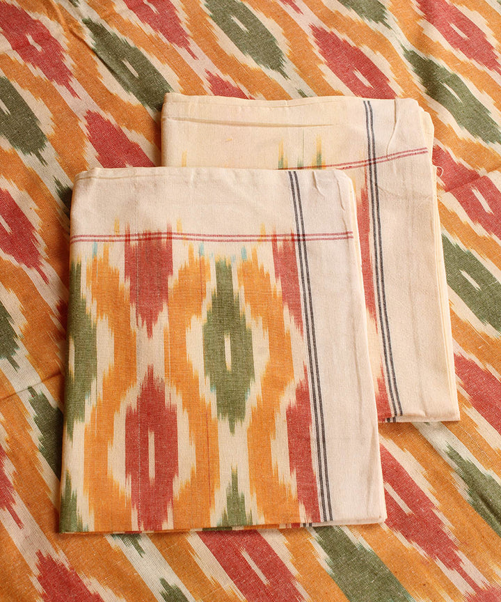 Orange and green cotton handwoven pochampally ikat bedsheet