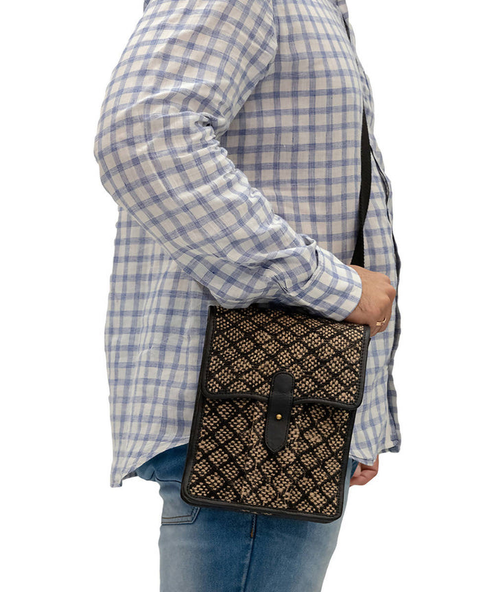 Black Unisex Handwoven Cotton Crossbody Bag