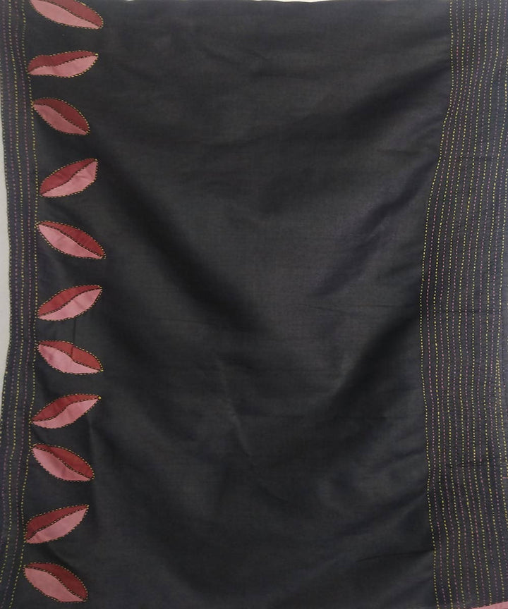Black silk leaf motif tanka work stole