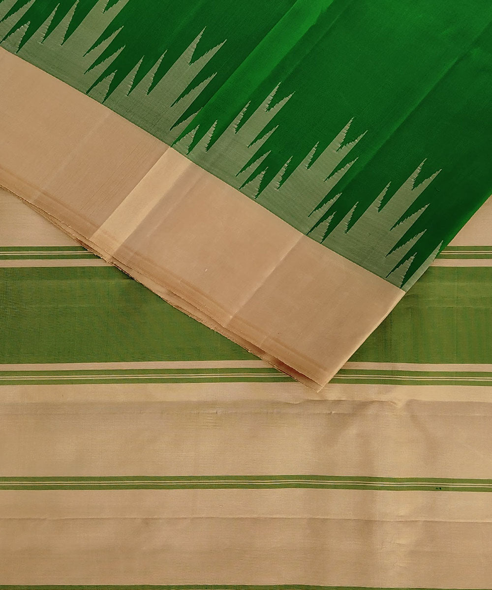 Green and beige korvai temple border handloom silk saree