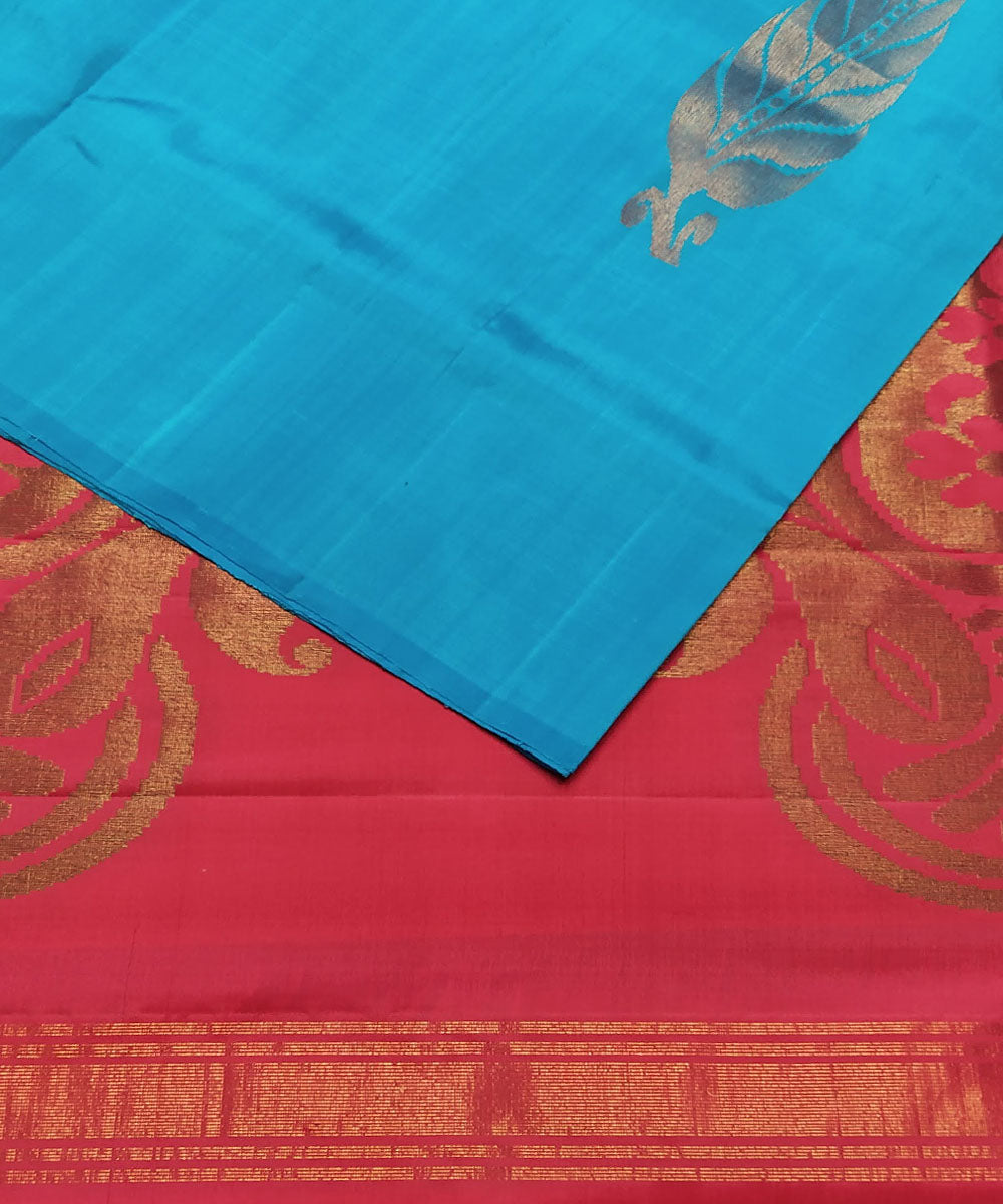 Blue and reddish pink handloom soft silk saree