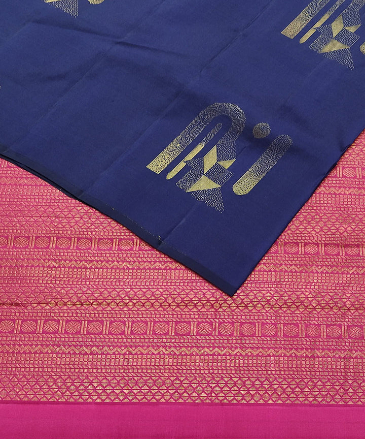 Navy blue and pink handloom soft silk saree