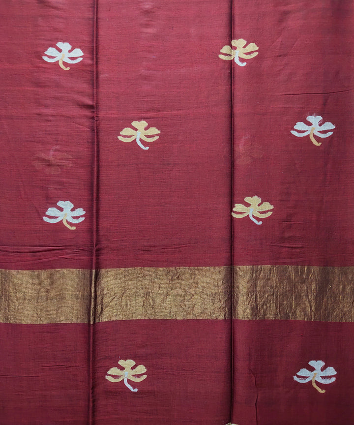 Maroon handwoven mulmul cotton jamdani saree