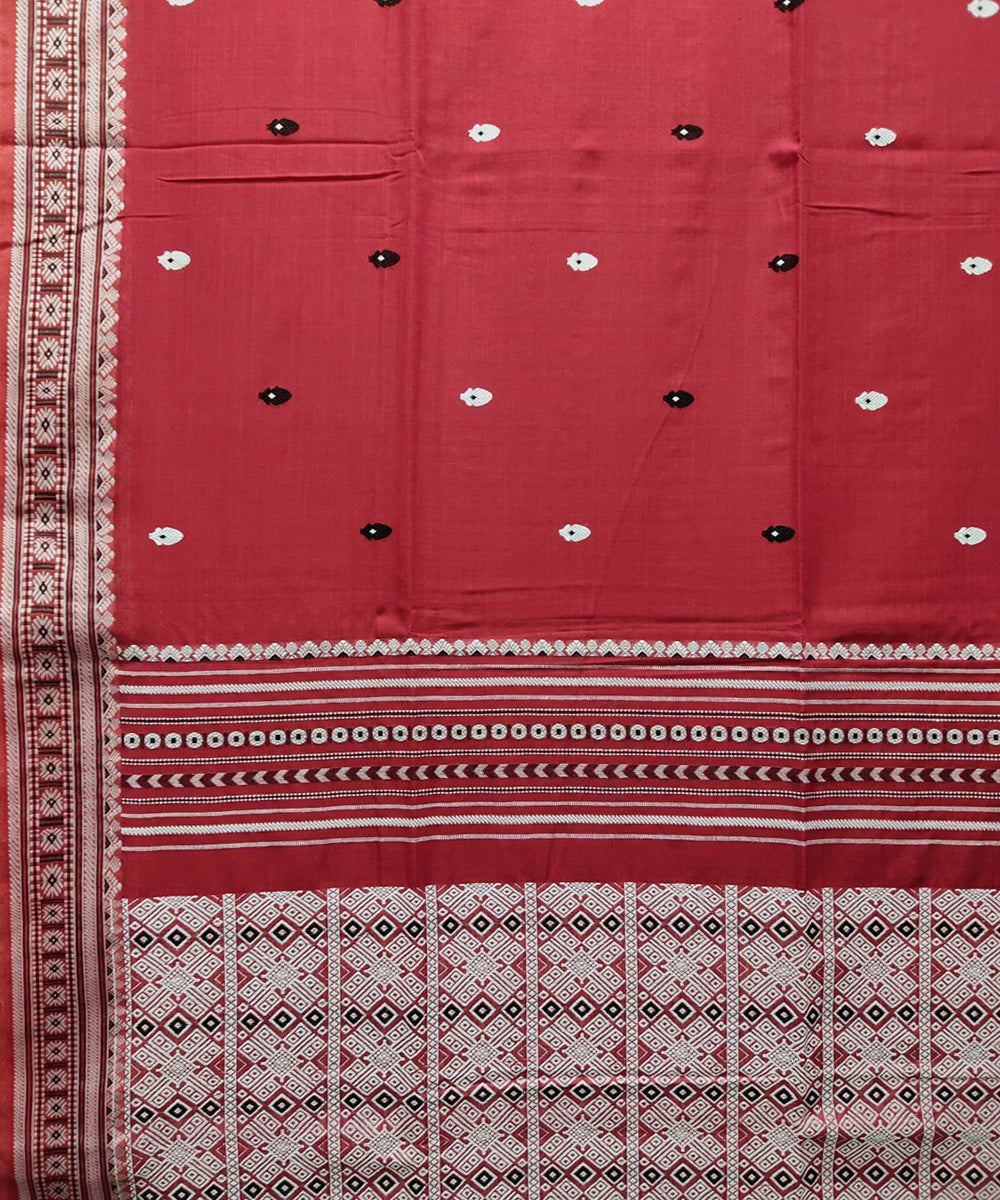 Red white black handwoven jacquard mercerised cotton saree