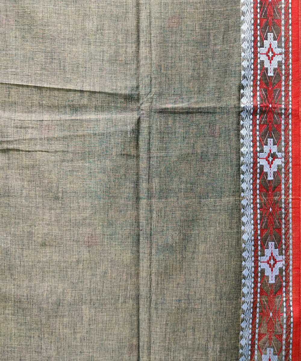 Khaki red black handwoven jacquard mercerised cotton saree