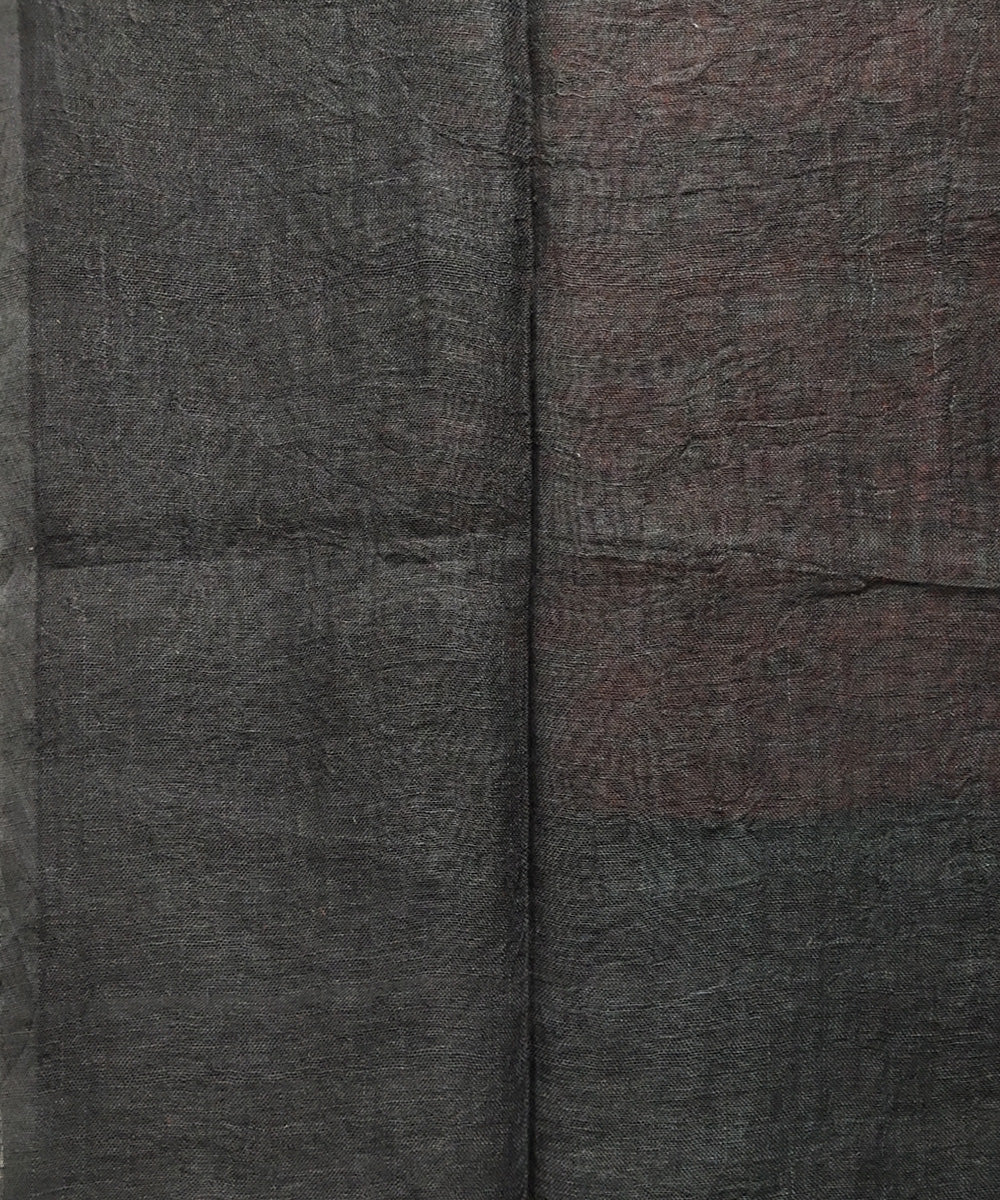 Maroon black handwoven jacquard linen saree
