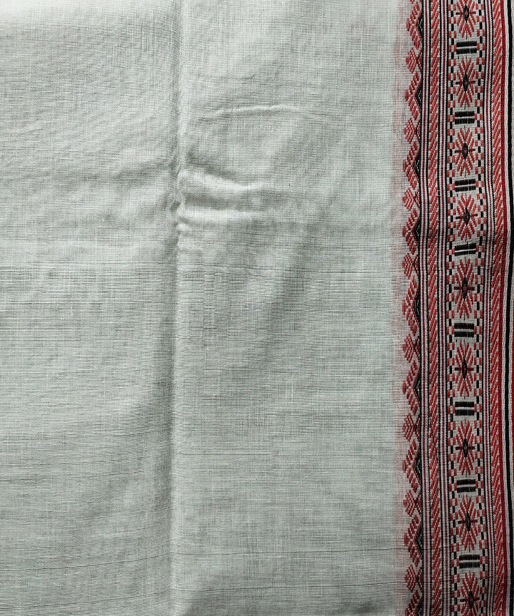 Grey red black handwoven jacquard mercerised cotton saree