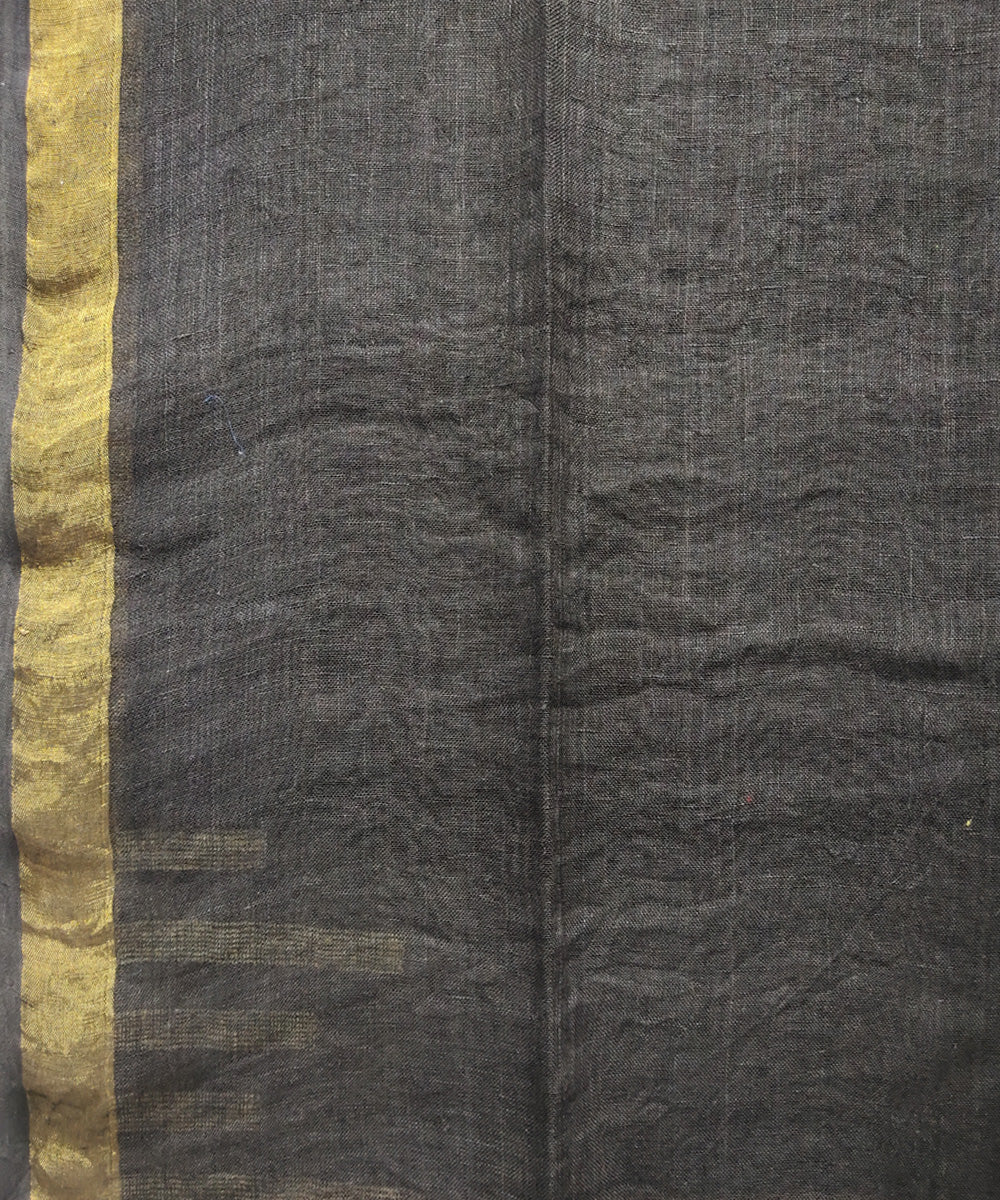 Black beige handwoven linen jamdani saree