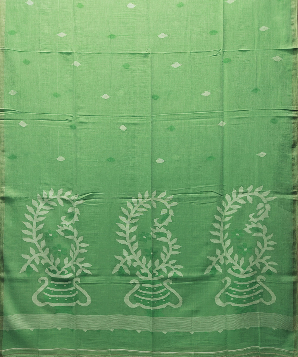 Light green handwoven mulmul cotton jamdani saree