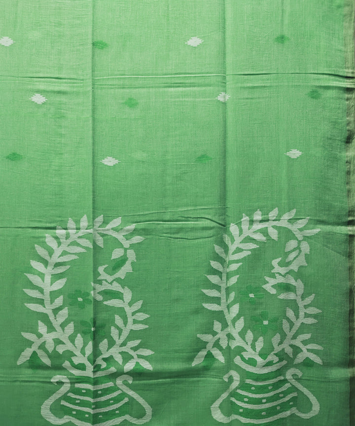 Light green handwoven mulmul cotton jamdani saree