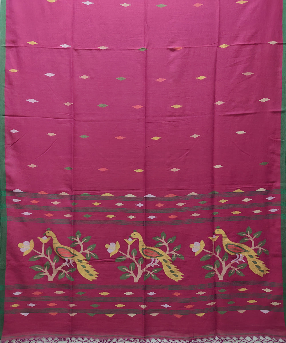 Pink handwoven mulmul cotton jamdani saree