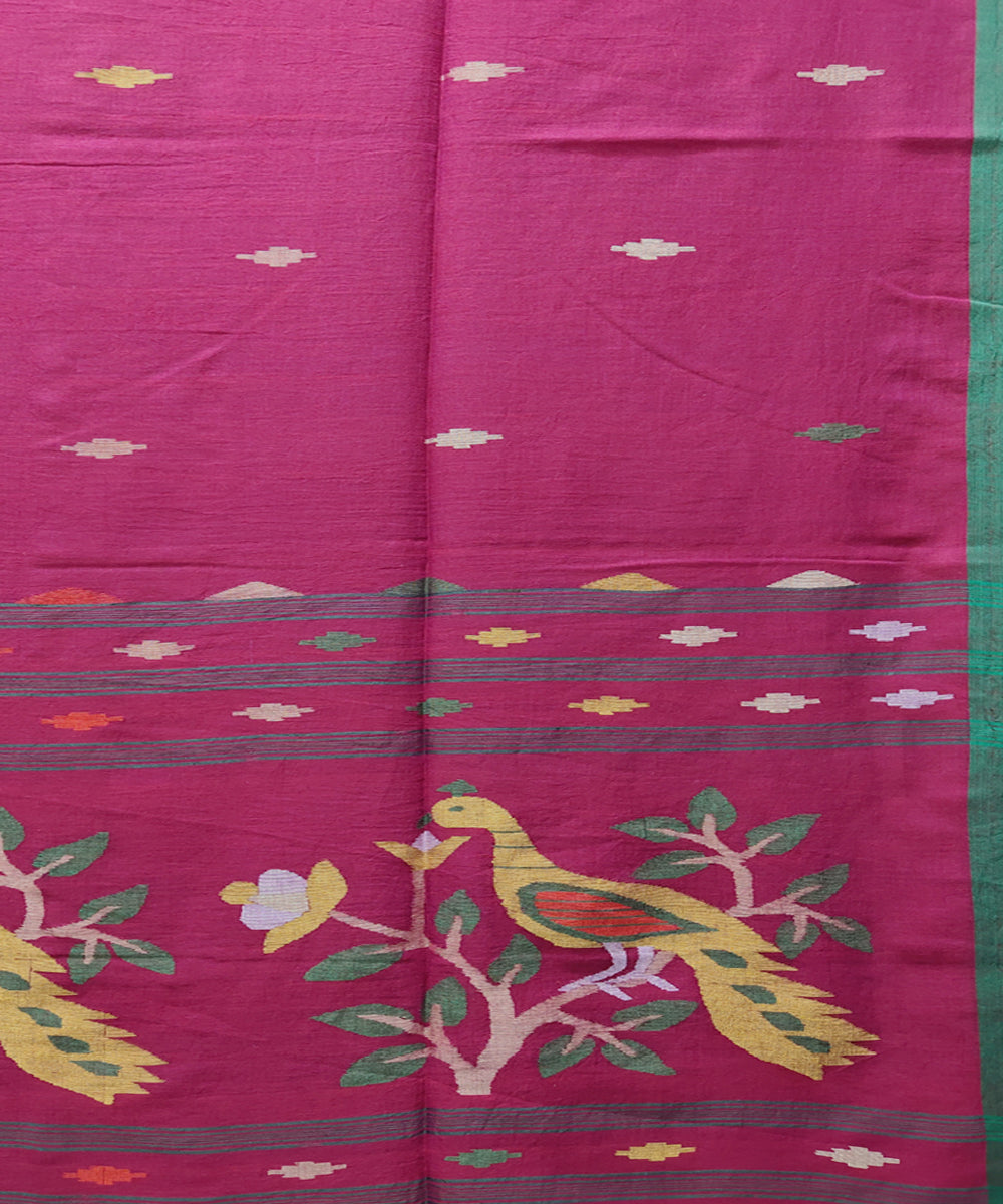 Pink handwoven mulmul cotton jamdani saree