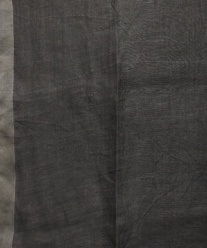 Black handwoven jacquard linen saree