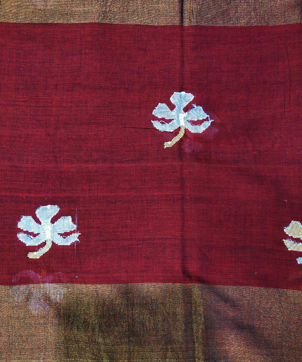 Maroon handwoven mulmul cotton jamdani saree