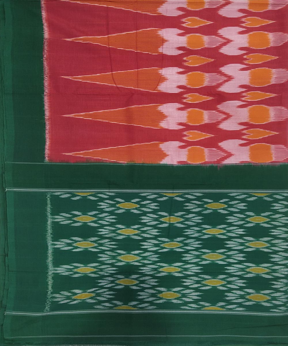 Dark green and red cotton handwoven pochampally ikat saree