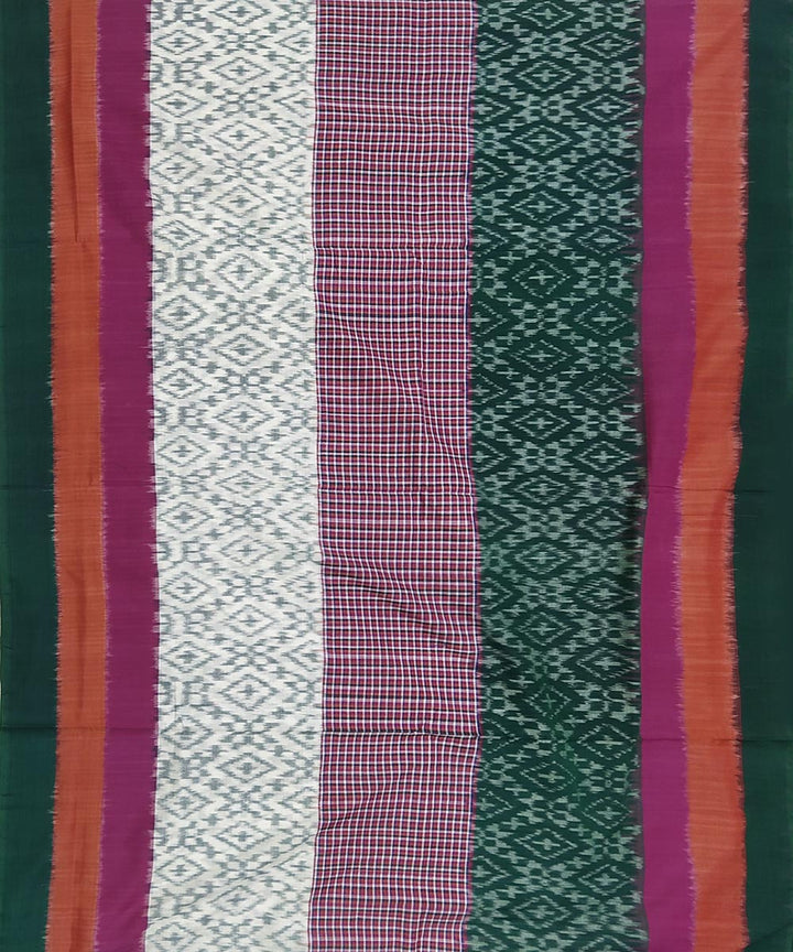 Dark green multicolor stripes cotton handwoven pochampally ikat saree