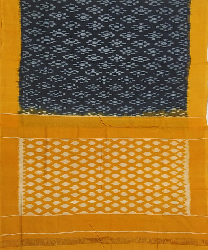 Black and mustard cotton handwoven pochampally ikat saree