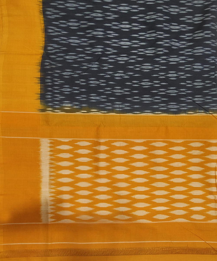 Black and mustard cotton handwoven pochampally ikat saree
