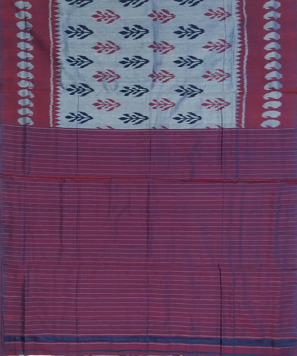 Pale blue and violet cotton handwoven pochampally ikat saree