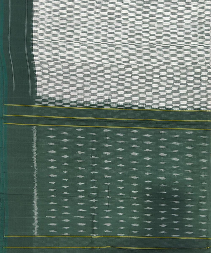 White and green cotton handloom pochampally ikat saree