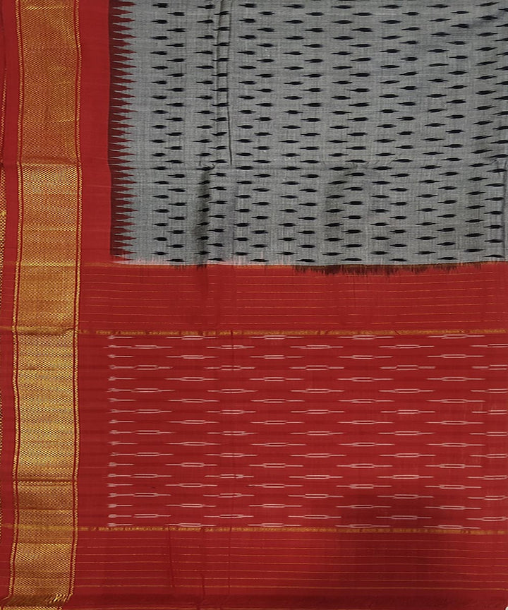 Grey and red cotton handwoven pochampally ikat saree