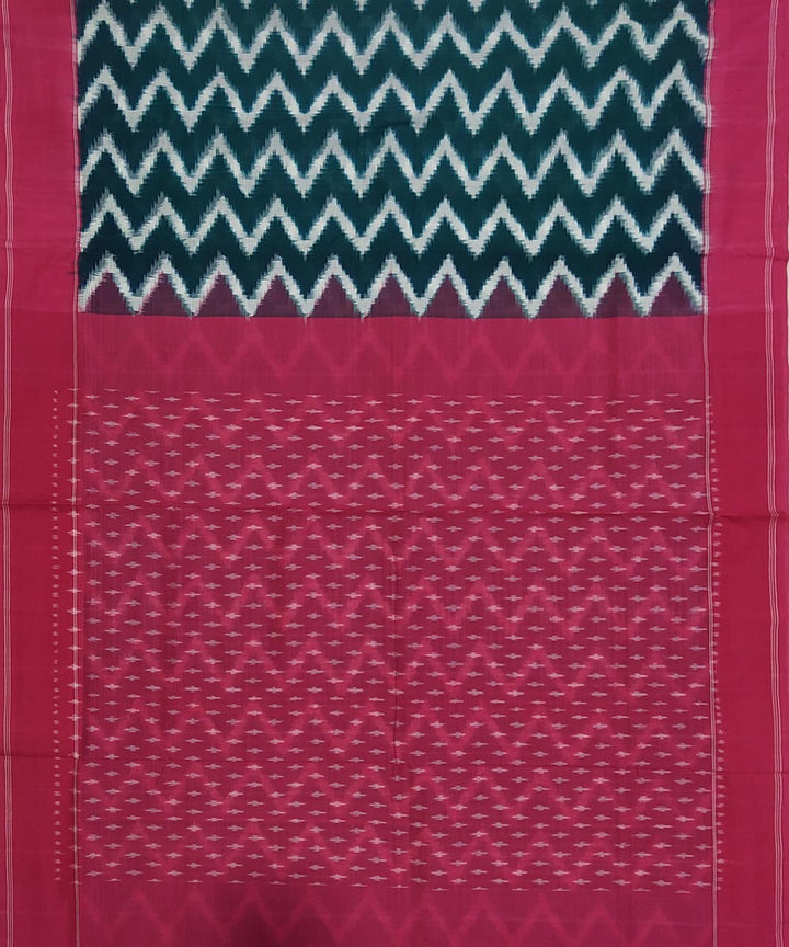 Dark green and pink cotton handwoven pochampally ikat saree