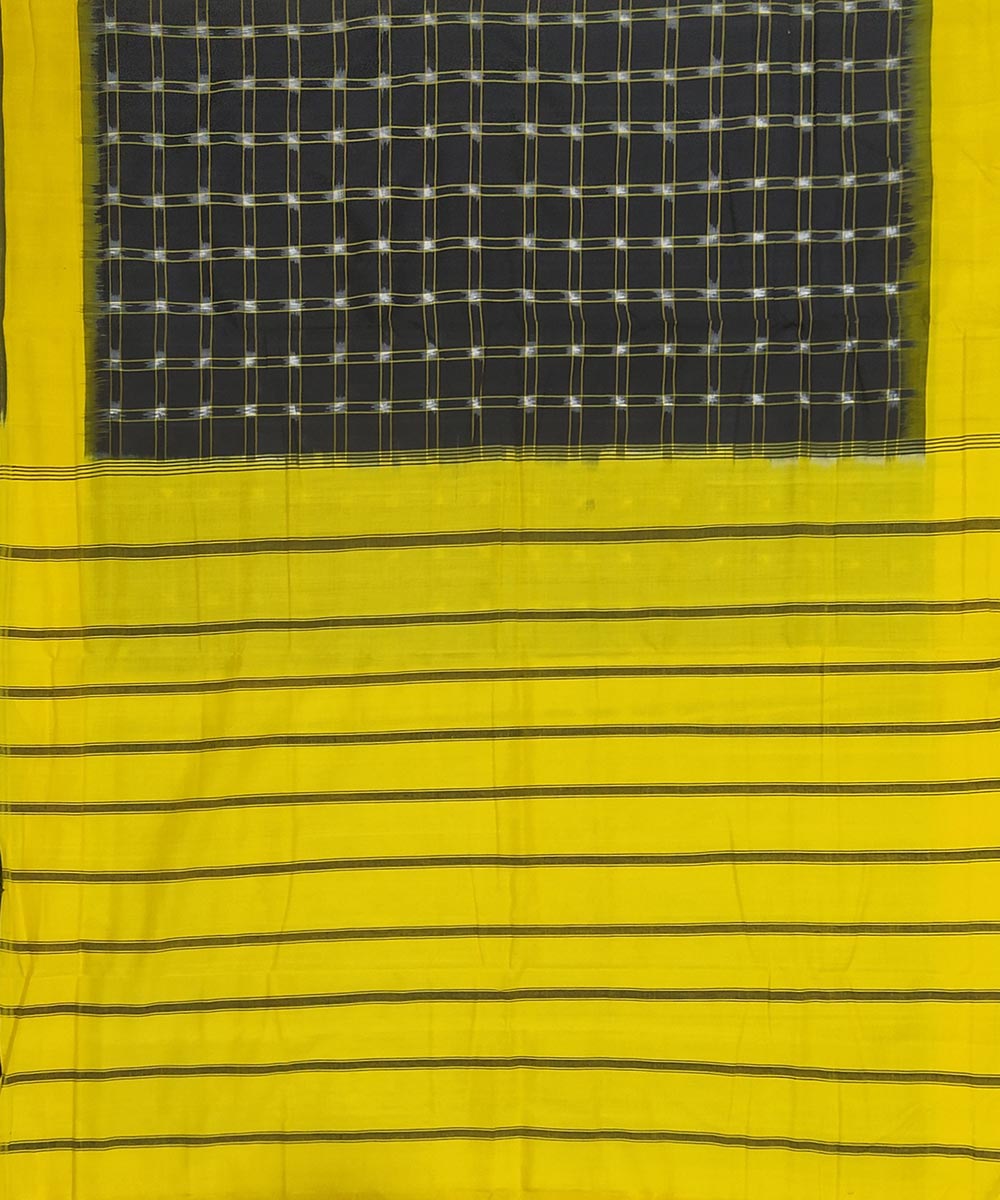Black and yellow cotton handwoven pochampally ikat saree