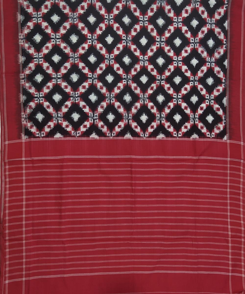 Black and maroon teliya inspired cotton handwoven pochampally ikat saree